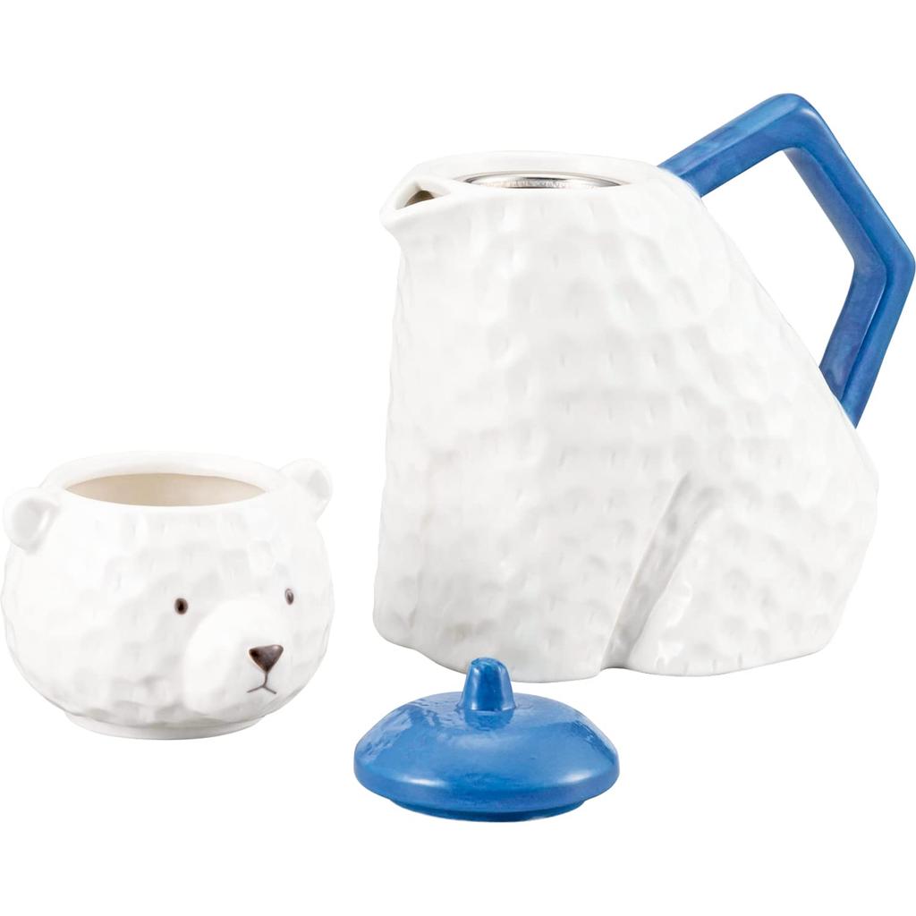 Sun Art Tea for One Teapot and Beret Bear SAN3764 Cup, 550ml, Design, White,