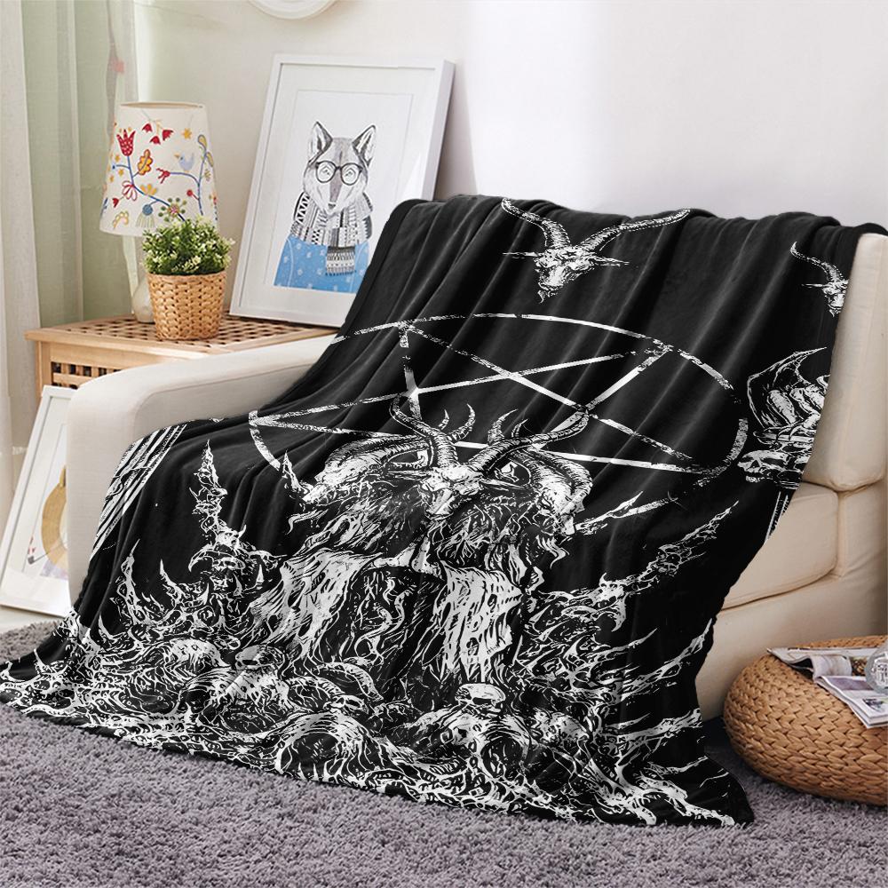 1Pc Skull Satan Print Flannel Blanket, High quality Comfortable for All Seasons, Home Decor, Warmth and Comfort, Perfect for Christmas Gifts