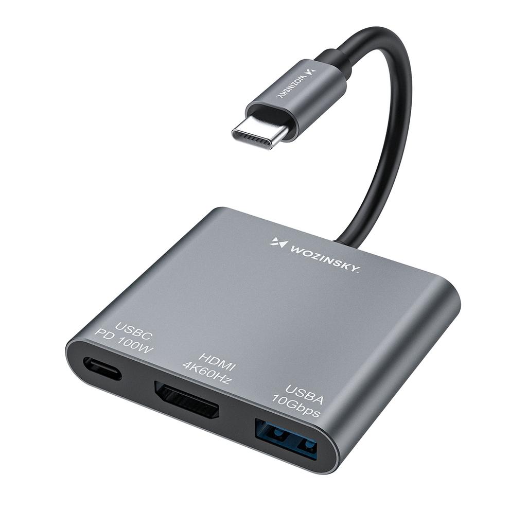 Хаб-разветвитель USB-C на USB-C USB-A HDMI PD 10 Гбит/с 4K - серый