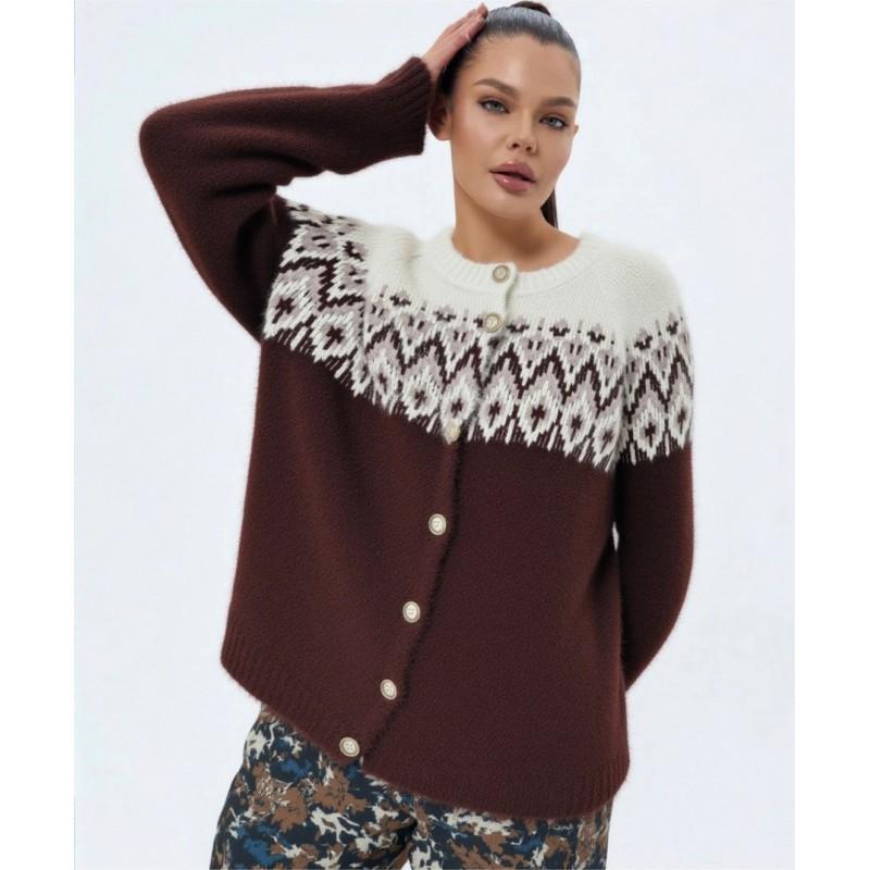 Womens Vintage Fair Isle Knit Cardigan Sweater Loose Fit Winter 2026 Geometric Wool Blend