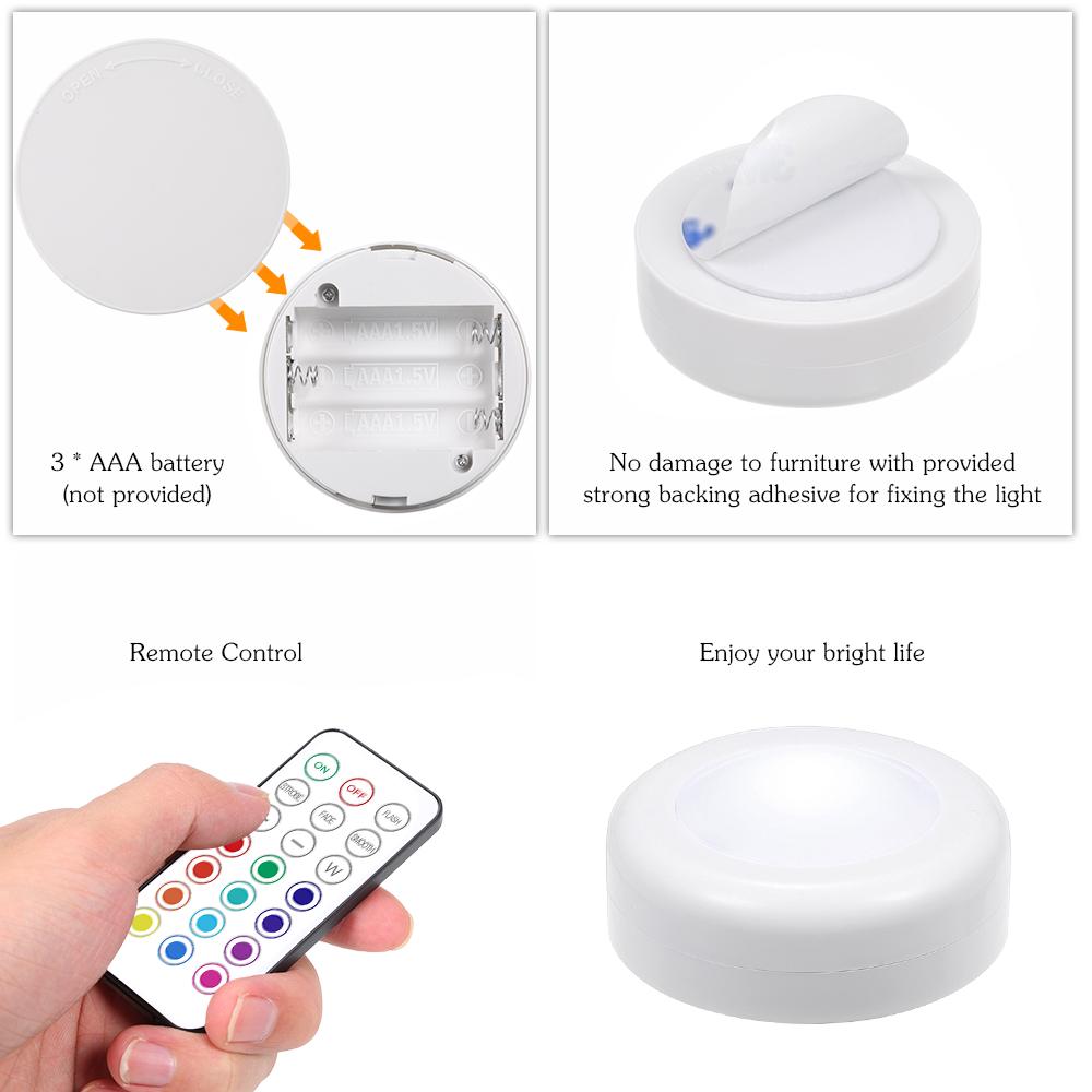 Tomshine DC5V 0.25W RGB LED Cabinet Light Puck Lamp 3 * AAA Battery Powered Operating 6 Packs