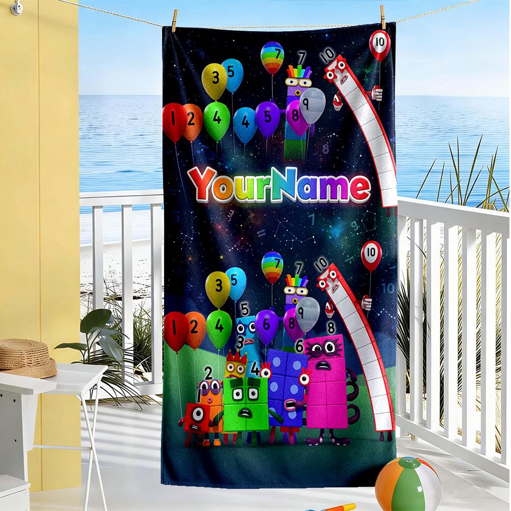 Numberblocks Customize Text Beach Towel Quick-Dry Soft Microfiber Perfect for Traveling Yoga Camping and Swimming