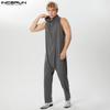 Men Turtleneck Sleeveless Jumpsuits Overalls Long Drop-crotch Rompers