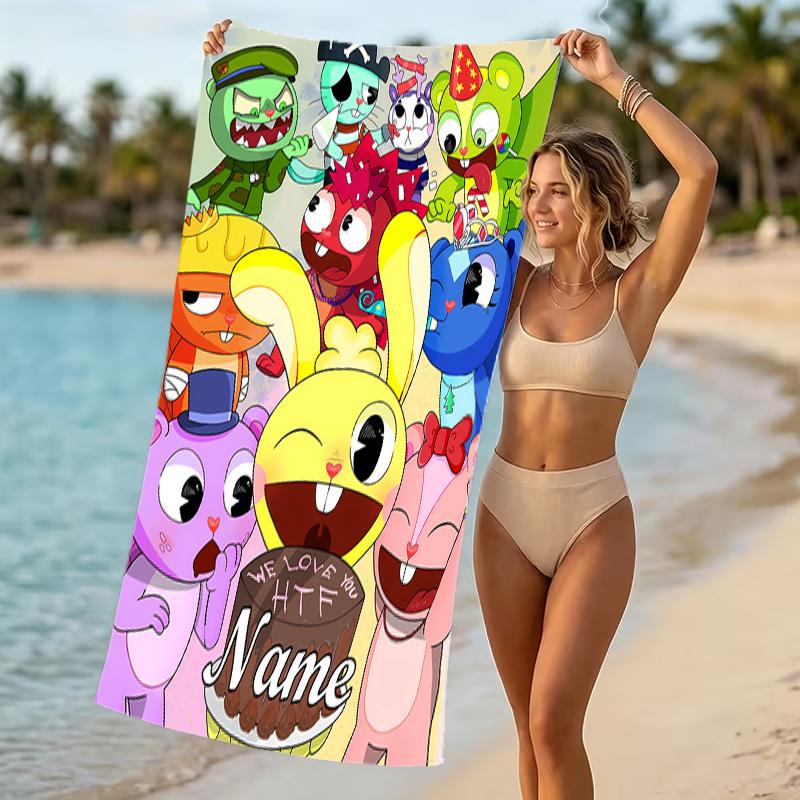 Customizable personalized beach towels Happy Tree Friends themed designs.Suitable for the beach, yoga, sports;ideal as beach accessories