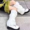1 Pair Winter Calf Covers Faux Fur Fuzzy Anti-slip Solid Color Elastic Thickened Daily Wear Sports Outing Leg Warmers