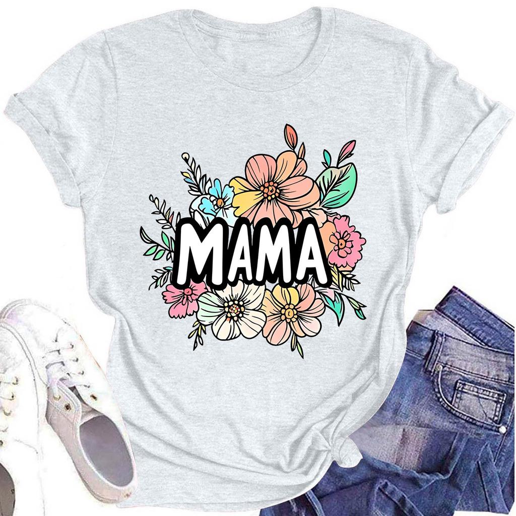 Женская модная футболка с круглым вырезом и коротким рукавом, повседневный топ с принтом ко Дню матери