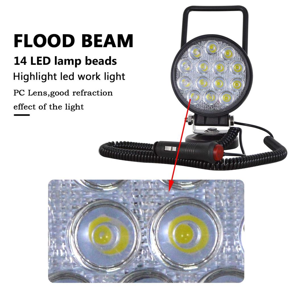 Светодиодный рабочий фонарь с магнитным креплением, 4 дюйма, 42 Вт, круглый, широкий угол 60 градусов, гнездо для прикуривателя, 12 В/24 В, портативный фонарь, морской, для грузовиков