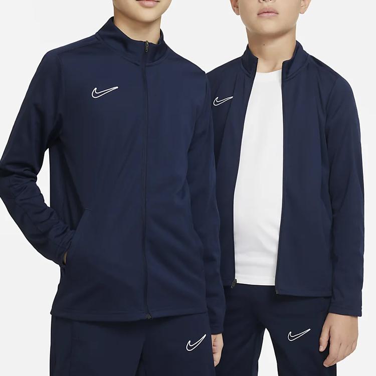 Nike Однотонный дизайн с логотипом Куртка с воротником-стойкой и длинными рукавами Брюки прямого кроя Повседневный спортивный костюм Детские комплекты Темно-синий DX5480-451