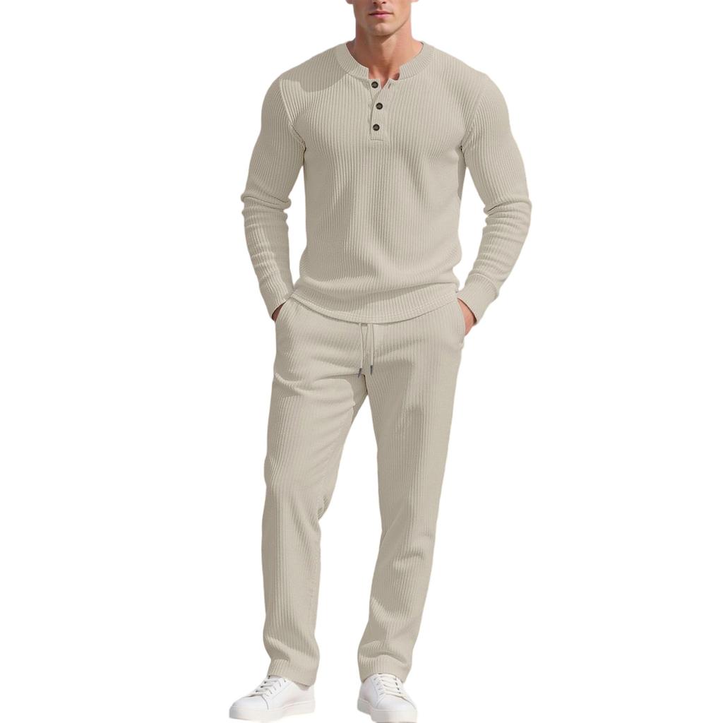Мужской  Тренд  Мода  Досуг  Круглый вырез  Пуговицы  Верхняя одежда  Брюки  Комплект