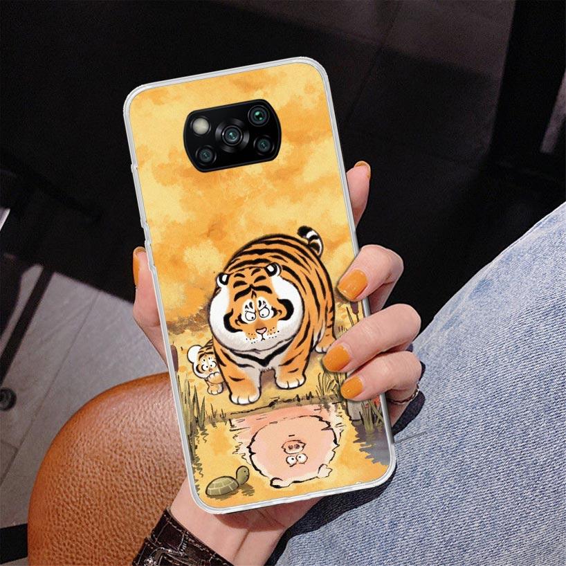 Cartoon Fat Tiger Phnoe Case for Xiaomi Poco X5 X6 X7 Pro X4 Gt F7 Ultra M8 M7 Redmi 15C 15 13C 13 12C 12 Unique Cover Coque Poc