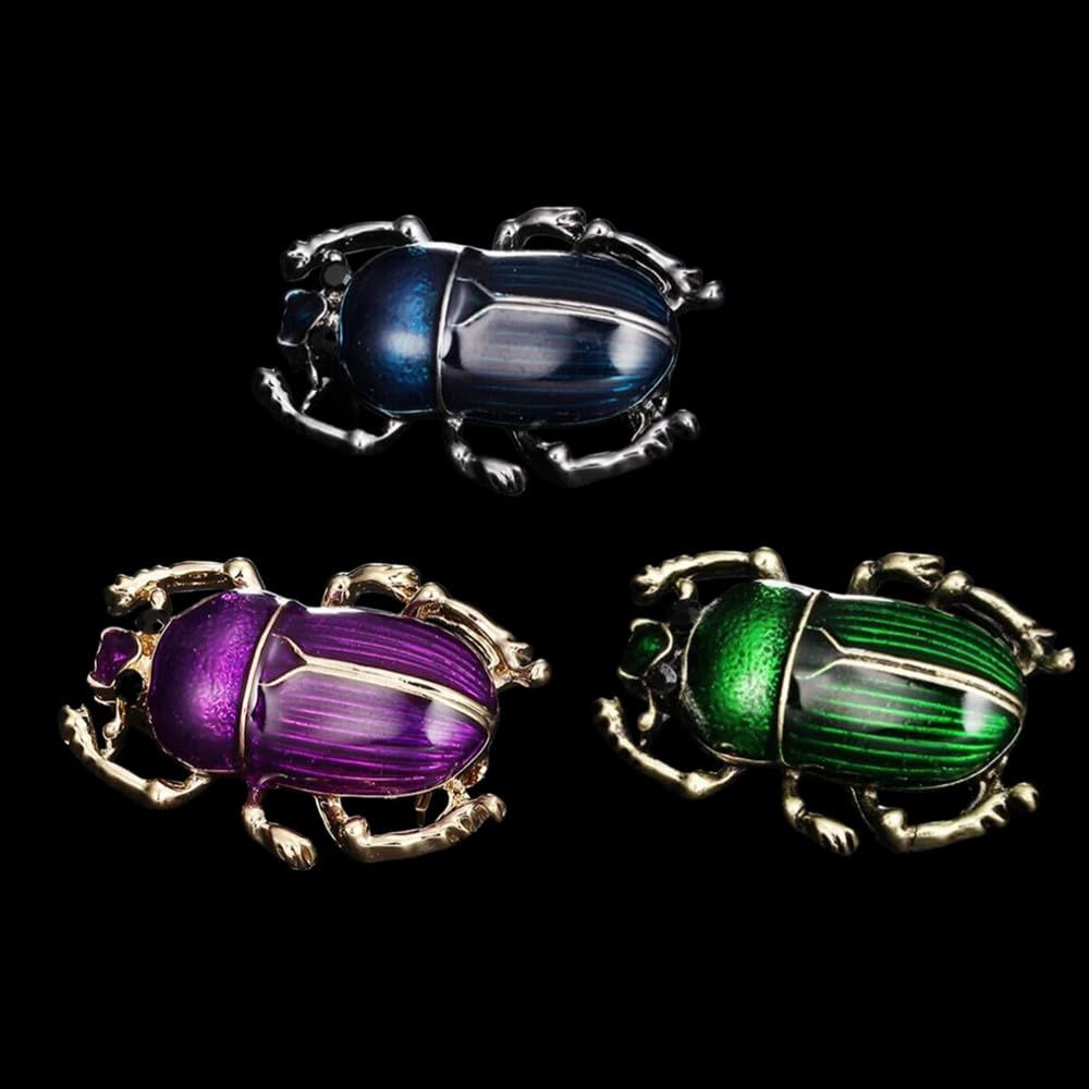 Classic 3-Pack Beetle Brooches: Vintage Art Deco Insect Pins in Dark Blue, Green, Purple Alloy for Clothing, Backpack, Hat Decoration, Perfect Gift