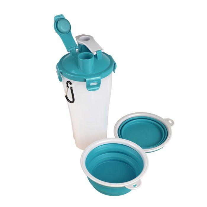 Tasse de voyage 2-en-1 - EDEN - Trinka - Compartiments eau & nourriture - 2 gamelles pliables TPR - Mousqueton