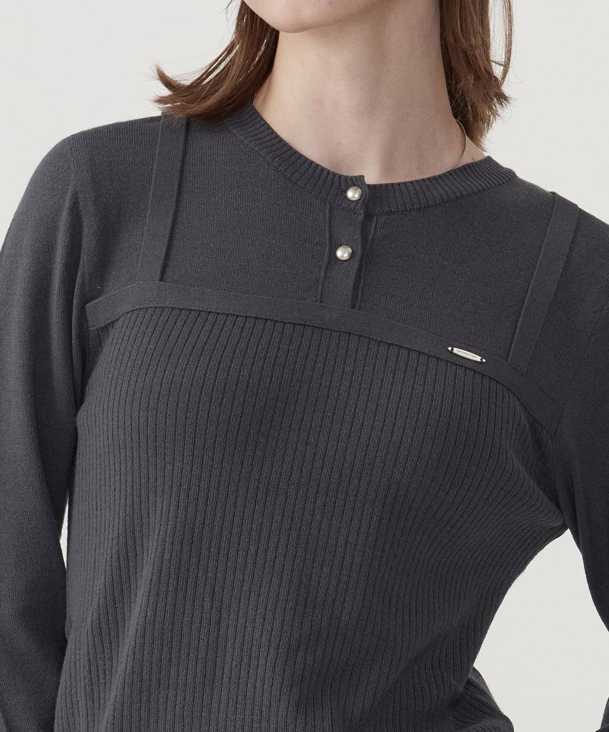 COVERNAT WOMAN Layered Round Neck Knit Charcoal