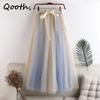 Women 7 Color Block Bow Tulle Ball Gown Skirt Elegant High Waist Fairy Mesh A-line Skirt For Spring Summer QT2127