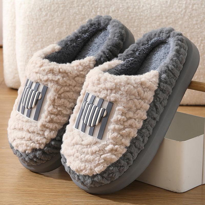 High Quality Cotton Slippers for Couples, Winter Indoor with Plush Insulation, Women's Lightweight Soft Soled Home Shoes, Winter