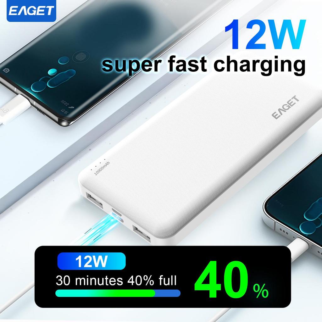EAGET Портативное зарядное устройство Power Bank емкостью 10000 мАч для быстрой зарядки мобильных устройств с технологией зарядки PowerIQ и USB-C для iPhone 15 и Android