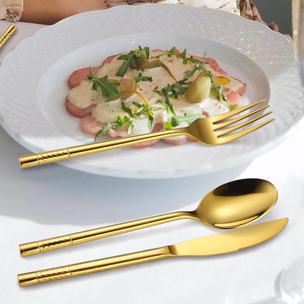 430 нержавеющая сталь утолщенный молотковый наконечник круглая ручка столовые приборы набор из 4 предметов западная кухня нож для стейка вилка ложка YSH-5-4PS