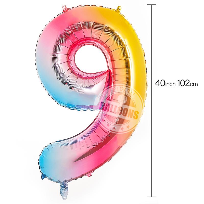 40Inch Rainbow Number 0-9 Foil Balloons Happy Birthday Wedding Party Decoration Adult Colorful Helium Balloon Globos Kids Gift