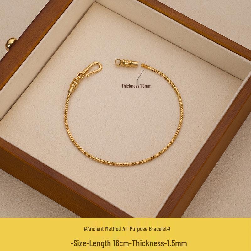 Versatile Gold-Plated Copper Beaded Bracelet with Lucky Beads and Wrap-Around No-Tie Design