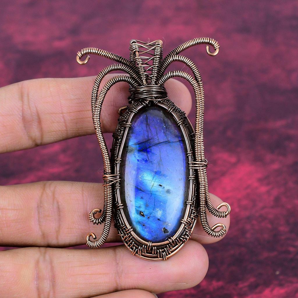 Labradorite Gemstone Pendant Handmade Copper Wire Wrapped Pendant Decent Jewelry