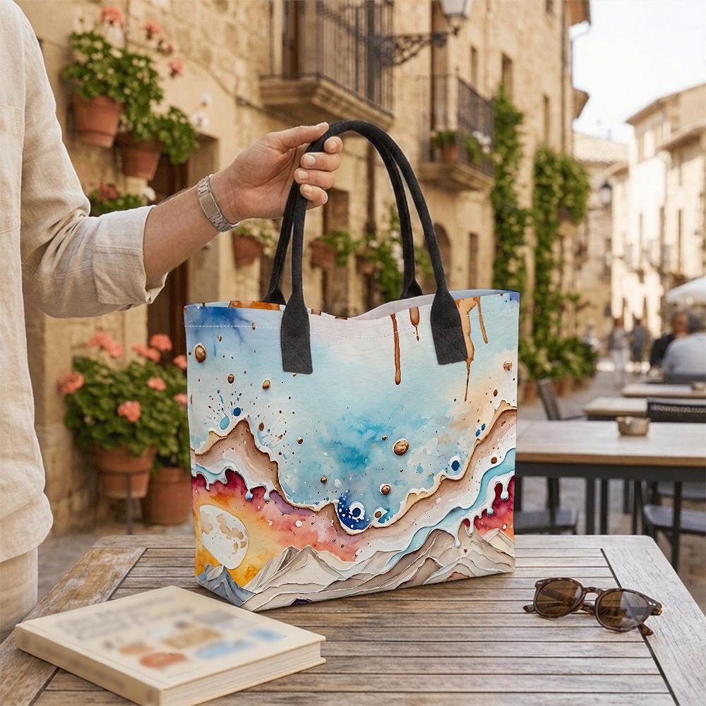 Watercolor Art Tote Bag Large Capacity Casual Shoulder Handbag for Daily Use