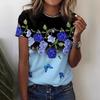 Модная женская футболка с принтом синей розы, забавная повседневная футболка с круглым вырезом и короткими рукавами, летняя женская футболка