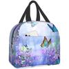 Colorful Butterfly Purple Flower Insulated Lunch Bag Cute Lunch Bags for Women Reusable Waterproof Leakproof Kawaii Lunch Box
