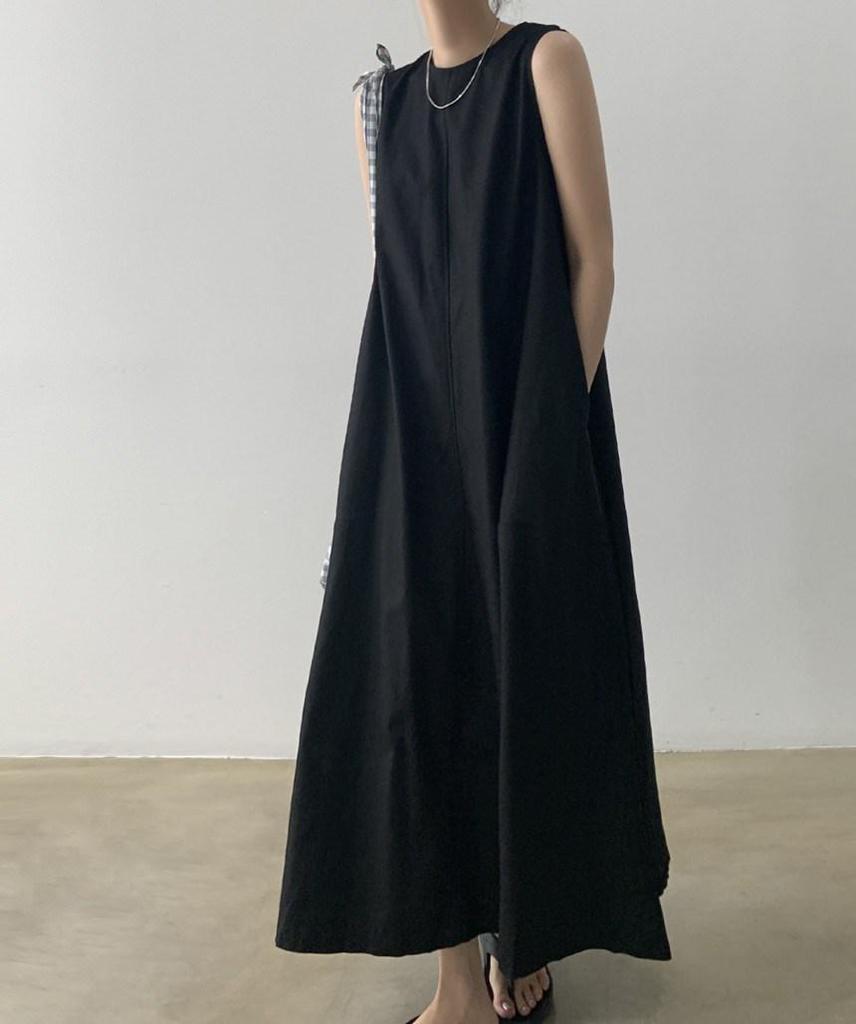 Корейский шик тыквенного цвета платье-свинг без рукавов из хлопка и льна