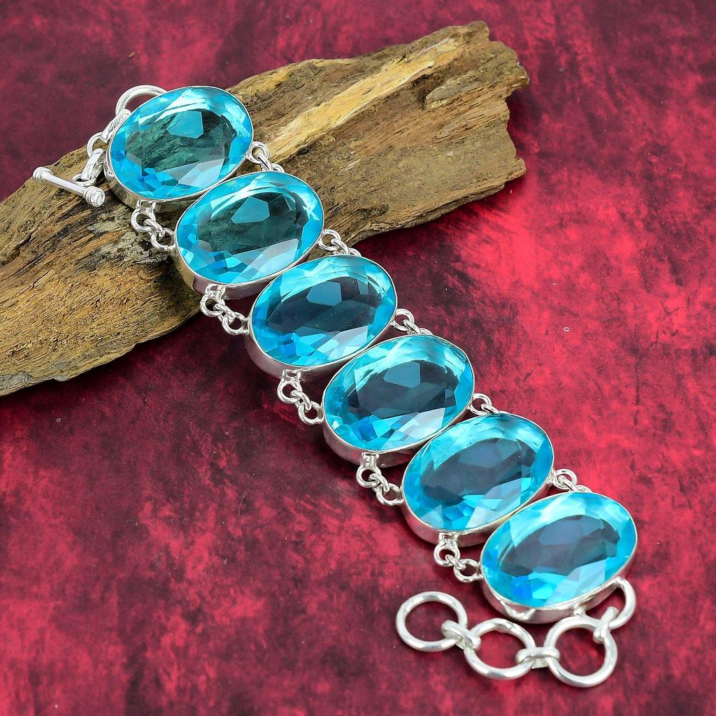 Swiss Blue Topaz 925 Solid Sterling Silver Jewelry Set, Gemstone Necklace & Bracelet Jewelry Set For Her, Anniversary Gift Handmade Jewelry Set