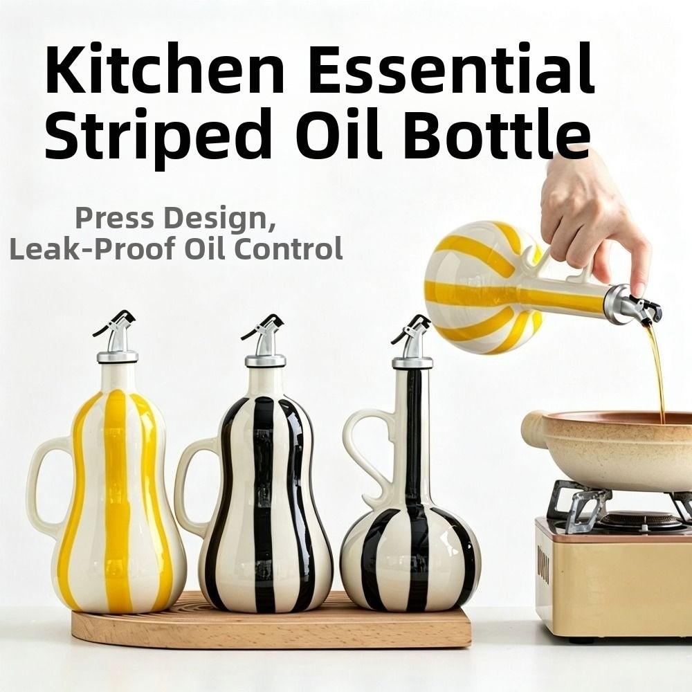 Nordic Style Ceramic Oil Bottle Hand-drawn Stripes Olive Oil Jug Cooking Equipment