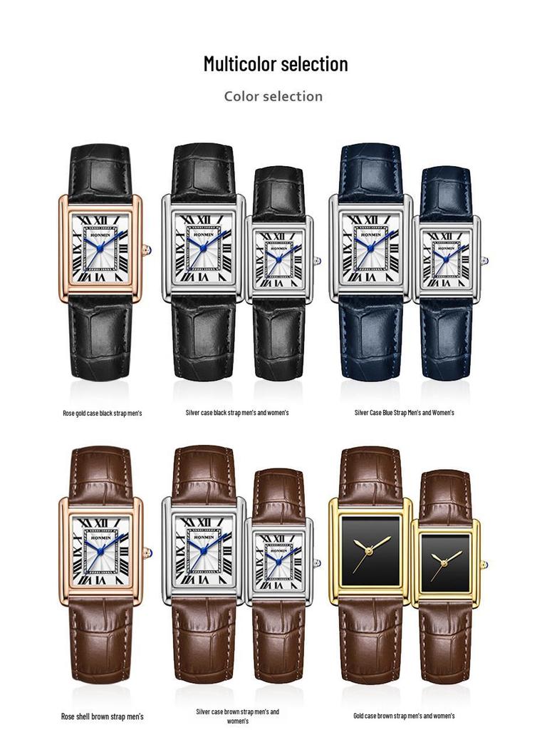Кожаный ремешок Квадратные Кварцевые Парные Часы: Водонепроницаемый, Простой, Модный дизайн для мужчин и женщин