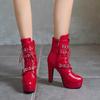 Big Red Women's Ankle Boots Platform White Yellow Lace up High Heels Short Boot Female Autumn Winter Unisex Shoes Sexy