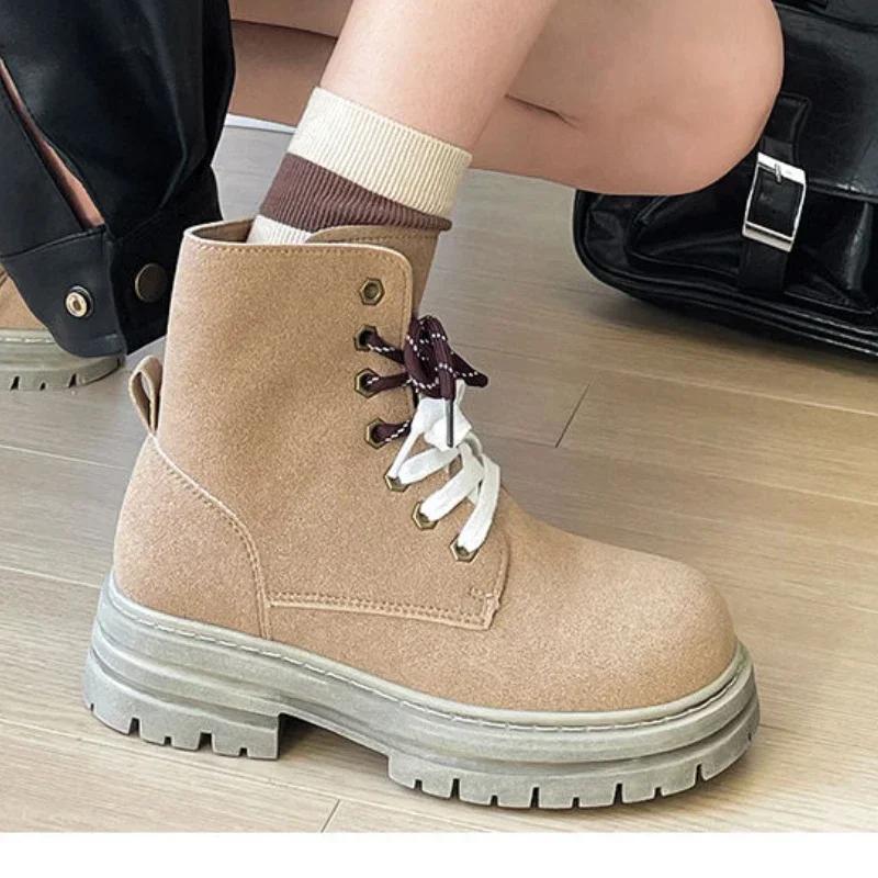 Модная обувь 2024 года брендовая женская обувь на шнуровке спереди женские ботинки модные с круглым носком повседневные ботинки женские горячая распродажа обувь на квадратном каблуке для женщин