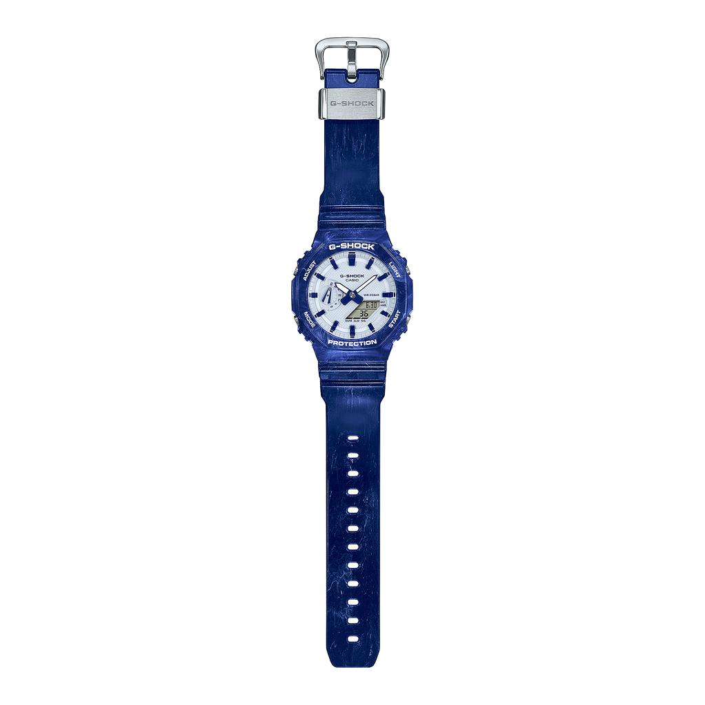 Casio Мужские часы G-SHOCK на смоляном ремешке, водостойкость 200 м, аналогово-цифровые, ударопрочные, кварцевые, GA-2100BWP-2A
