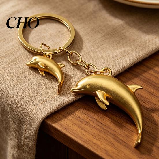 Animal Keychain Pendant Zinc Alloy Dolphin Design Key Chain Easy to Hang Electroplated Metal Ring Backpack Car Accessory Oxidation Resistant