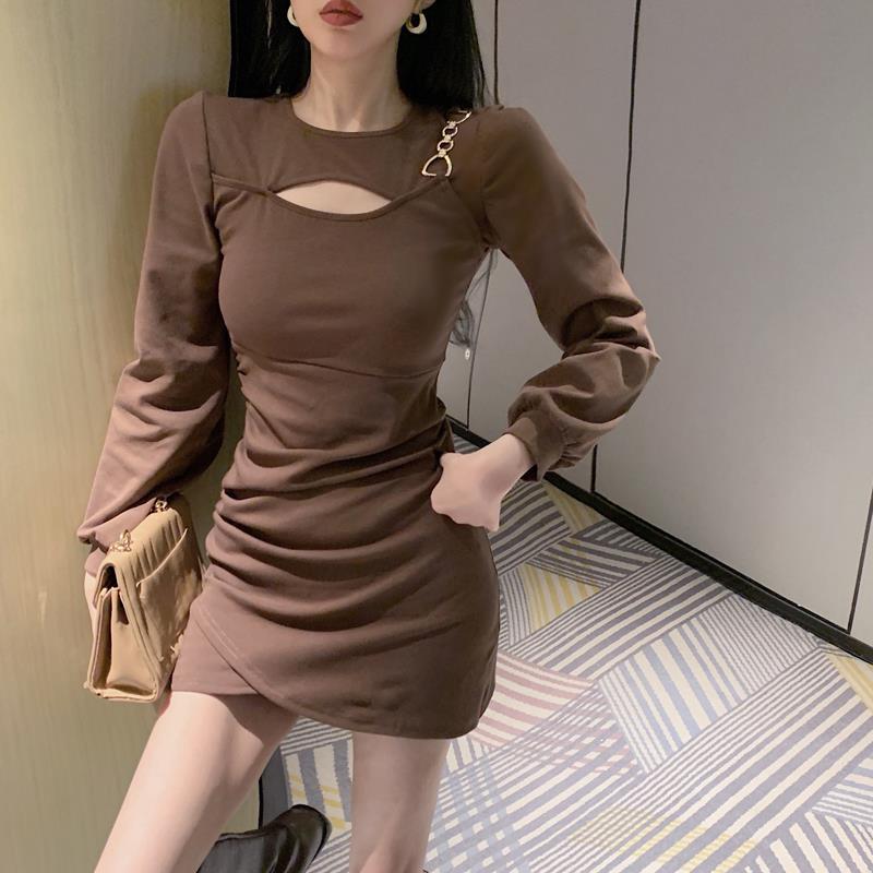 Temperament Hollow Black Dress for Women In Spring and Autumn New Fashionable Internet Celebrity Hot Girl Waist-hugging and Slimming Hip Skirt