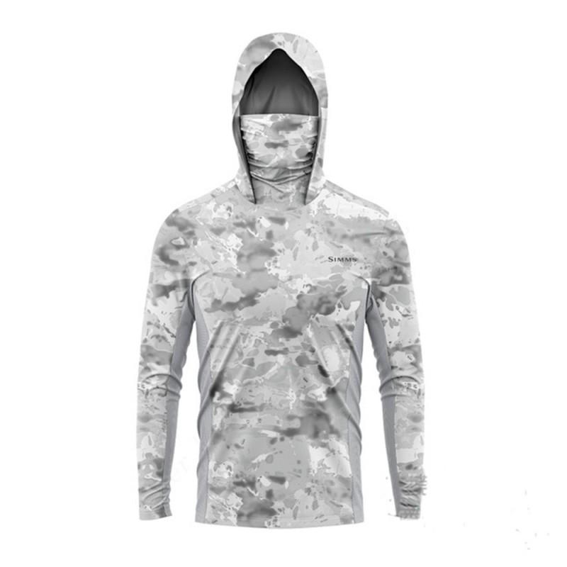 SIMMS Mens UPF50 Long Sleeve Fishing Shirt With Mask Hood UV Protection Angling
