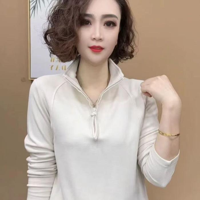 Mom Winter Bottoming Shirt Women's Spring and Autumn Slim-fitting Versatile European Long-sleeved T-shirt Threaded Inner Top