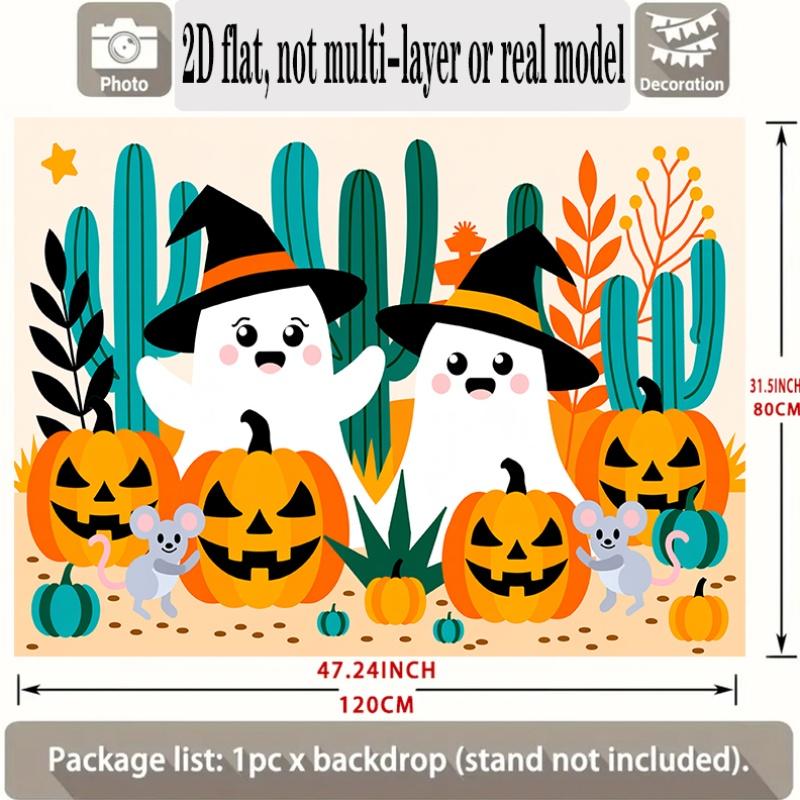Party Backdrop Halloween Flat Banners Cactus Pumpkin Ghost Witch Celebrations Wedding Celebration Photo Booth Front Door Decor
