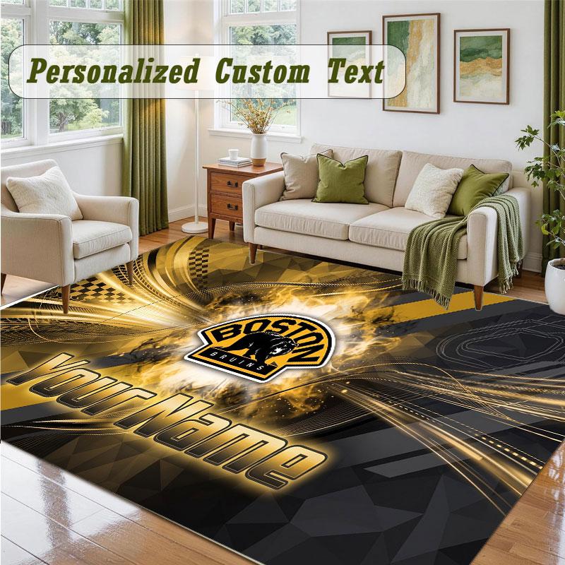 Crystal Velvet Square Rug Custom NameBoston Bruins Pattern Non Slip Home Floor Decor Rug