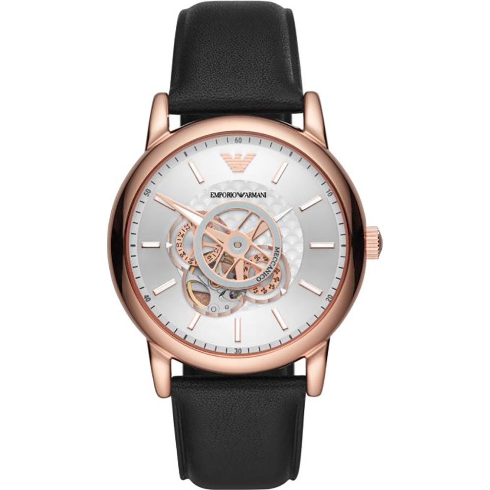 Emporio Armani Мужские автоматические часы Luigi с серебристым циферблатом и черным кожаным ремешком AR60013