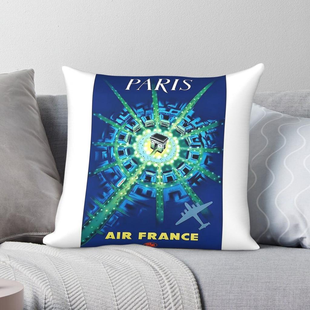 Air France Paris Arc De Triomphe Pillowcase Polyester Linen Velvet Printed Decorative Throw Pillow Case Sofa Seater Cover 18"