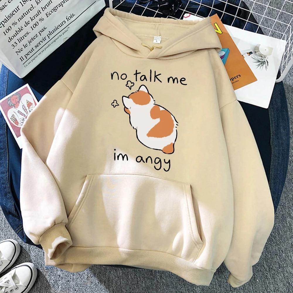 Женская толстовка No Talk Me Cute Angry Cat с принтом в стиле хип-хоп, повседневная флисовая толстовка большого размера, женская уличная одежда