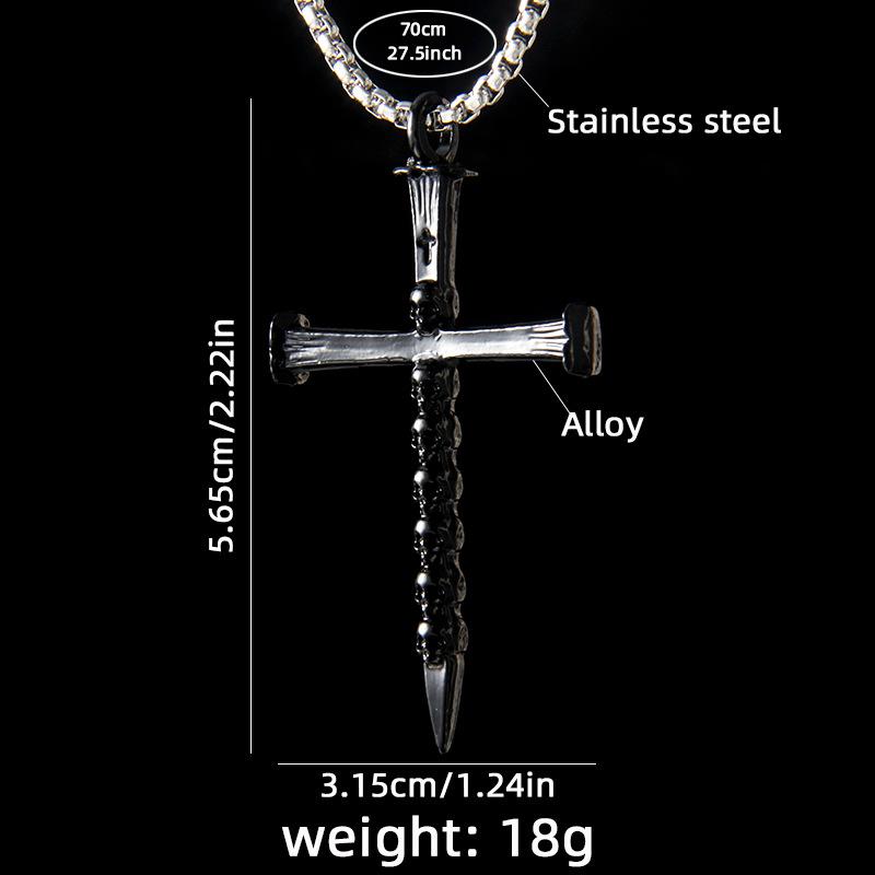 Hip-hop Mini Skull Cross Stainless Steel Necklace for Men, Personalized Dominant Long Sweater Chain Accessory