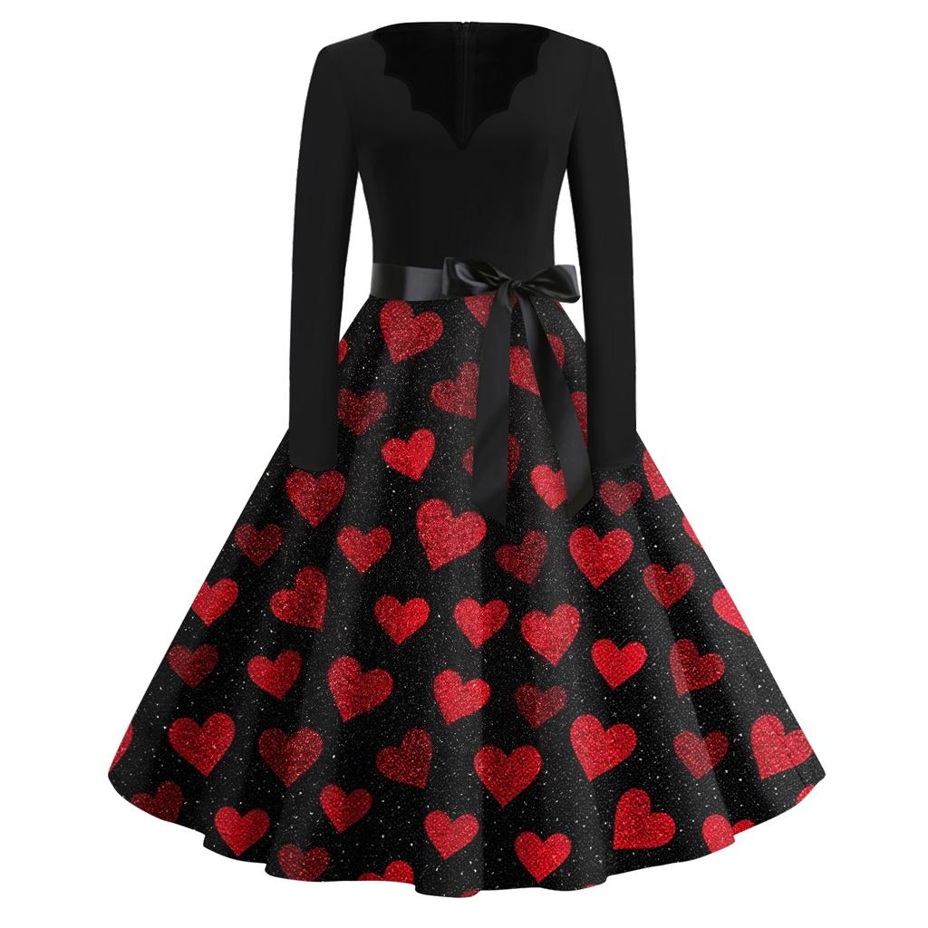 Платье-клеш с принтом для женщин, платье с длинным рукавом, ажурные платья для вечеринок и повседневной носки