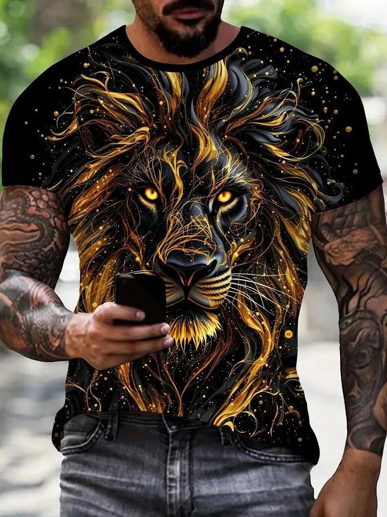 Summer Lion Animal Graphic T-Shirts 3D Print Men's Fashion Short Sleeve O-Neck T Shirt Casual Harajuku Y2K Top Tees Men Clothing