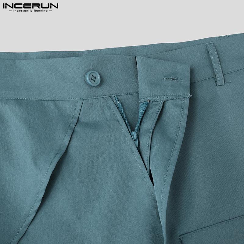 INCERUN Мужские повседневные прямые брюки с застежкой-молнией и высокой талией в стиле пэчворк