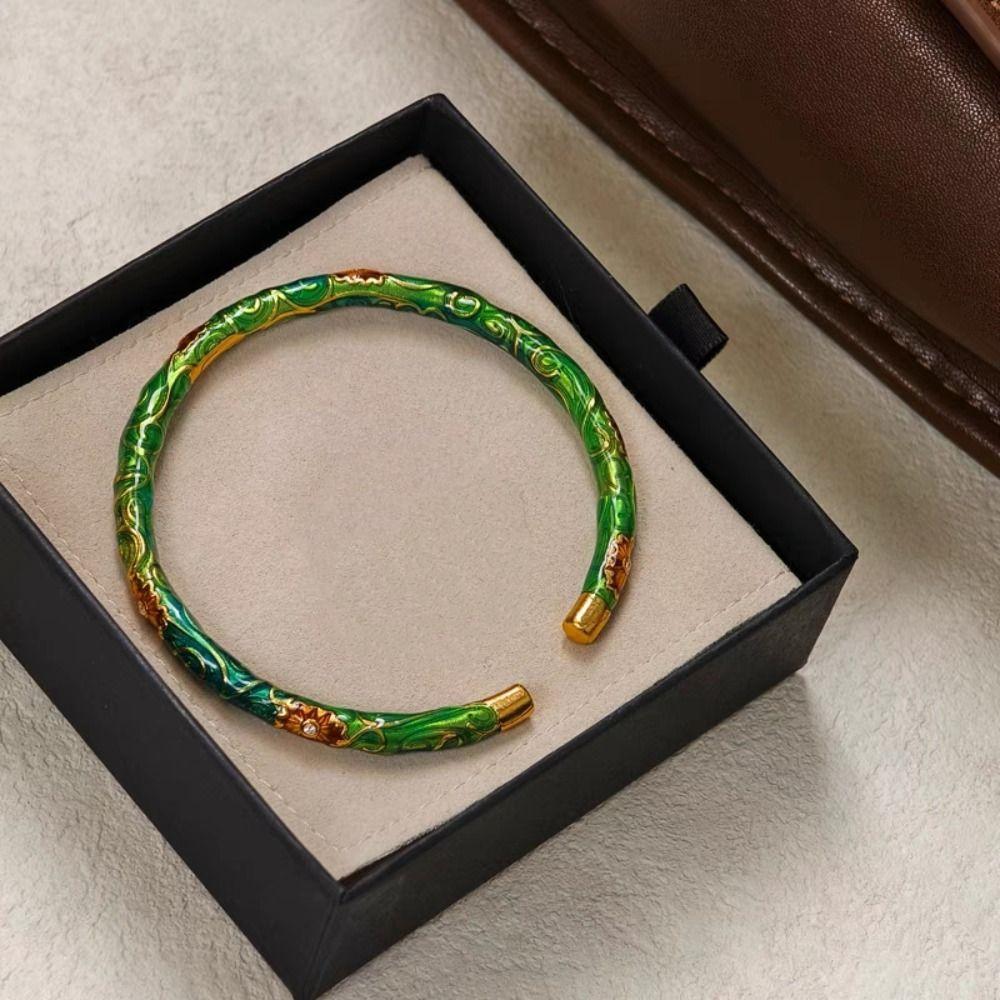 Open Ring Chinese Cloisonne Bracelet Vintage Filigree Flower Bangle Women's Enamel Braclet  Gifts