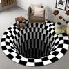 3D Black & White Geometric Spiral Round Carpet – Stereoscopic Floor Mat for Living Room, Bedroom, Coffee Table.