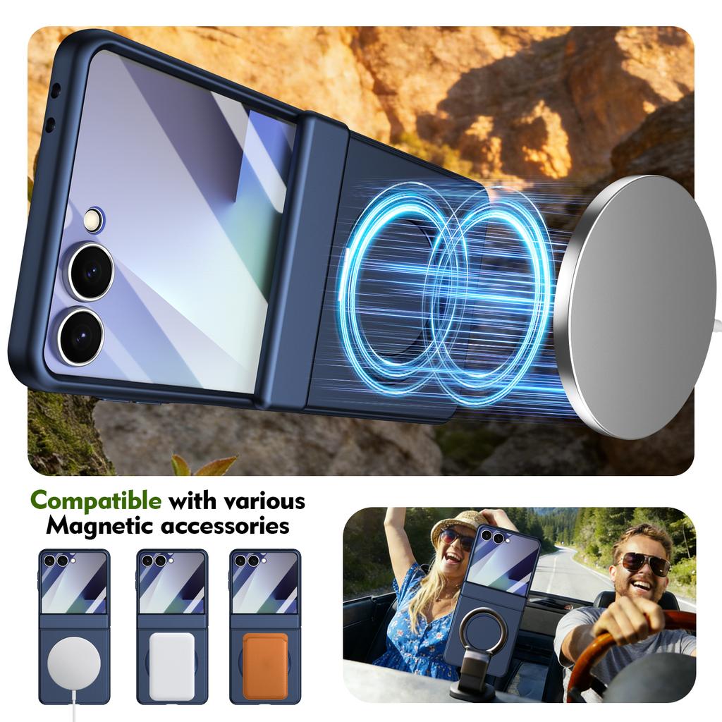 Магнитный чехол с покрытием Soft-touch, вращающийся на 360°, для Samsung Galaxy Z Flip 7 6 5 Flip7 5G, с подставкой и защитным стеклом